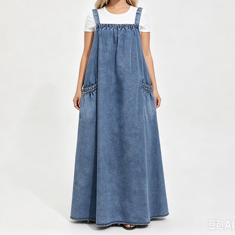 Mabel – Relaxed Oversized Denim Overall Maxi Dress