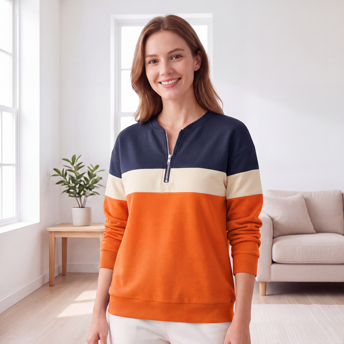 Lydia – Relaxed Color-Block Half-Zip Pullover