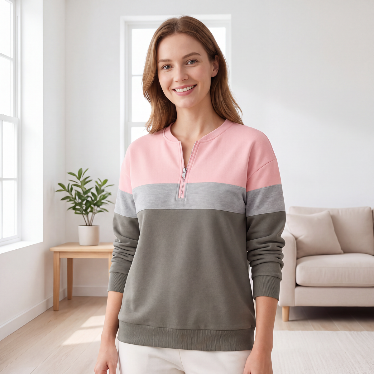 Lydia – Relaxed Color-Block Half-Zip Pullover