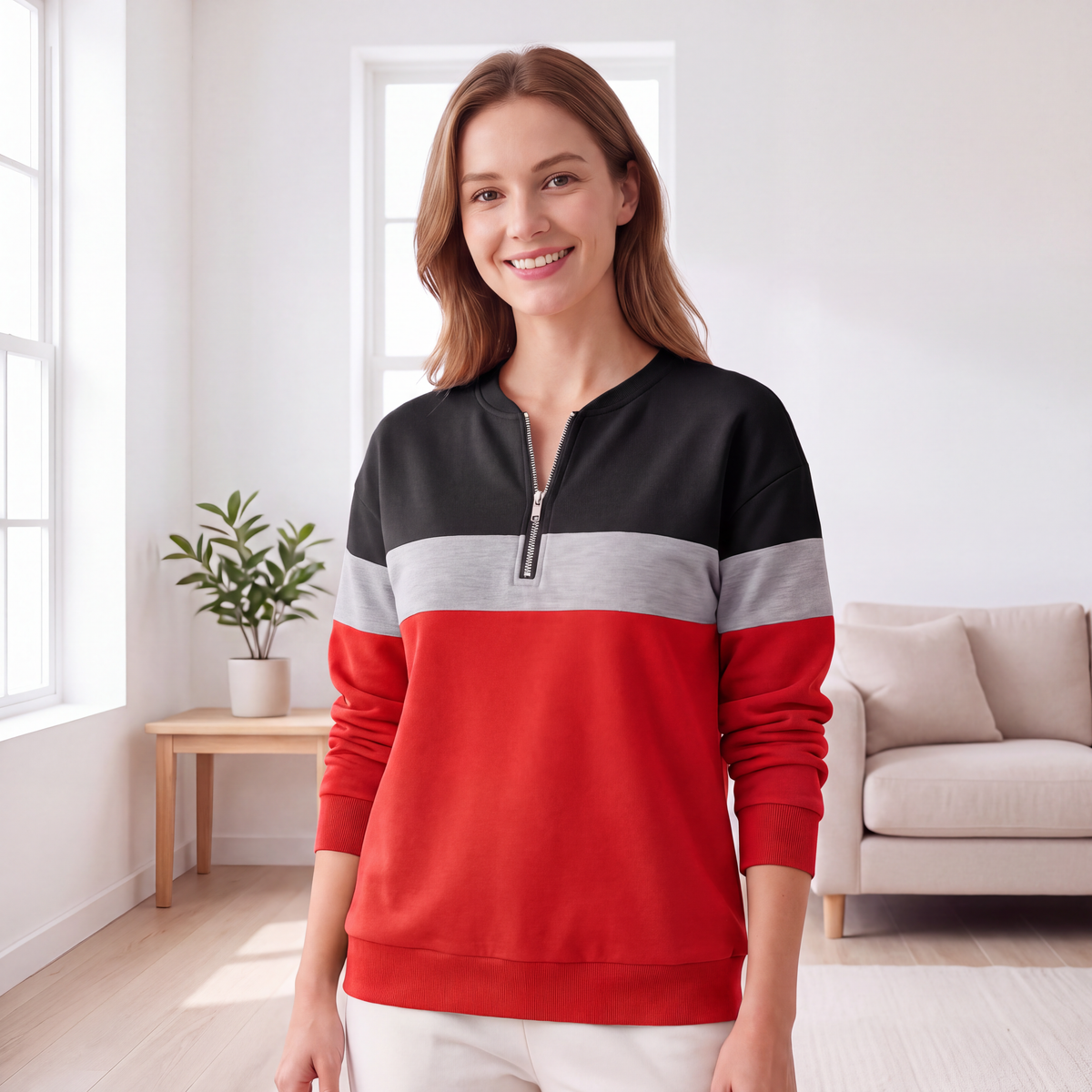 Lydia – Relaxed Color-Block Half-Zip Pullover