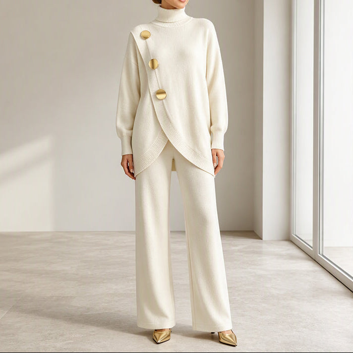 Noa | Knit Set: High Neck Sweater and Wide Leg Pants