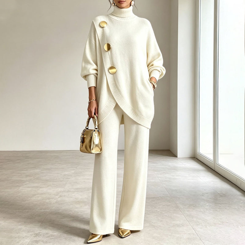 Noa | Knit Set: High Neck Sweater and Wide Leg Pants