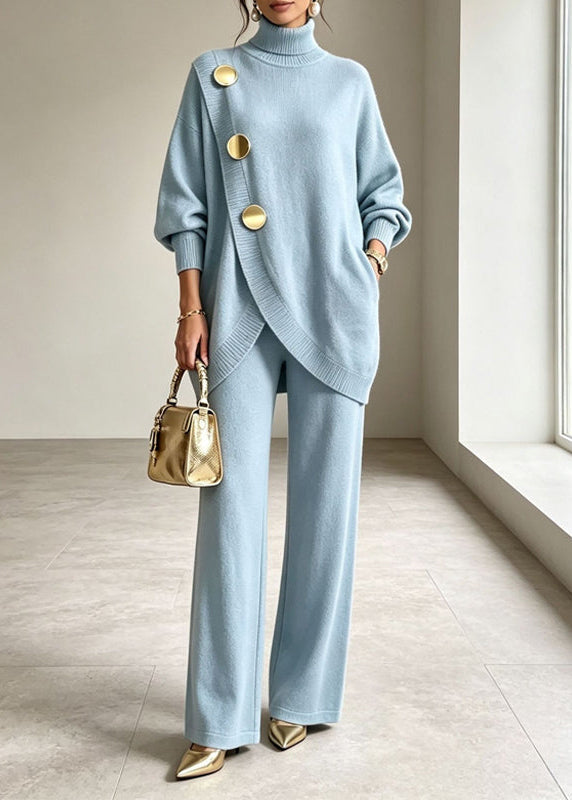 Noa | Knit Set: High Neck Sweater and Wide Leg Pants