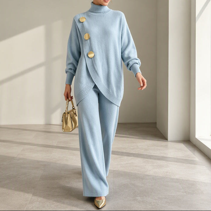 Noa | Knit Set: High Neck Sweater and Wide Leg Pants